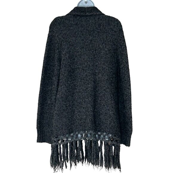 Joie Sweater Size M/L Black Wool Alpaca Blend Open Front Cardigan Fringe Long - Picture 2 of 6